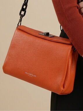Viola Castellani burnt orange leather black chain strap w/ longer strap